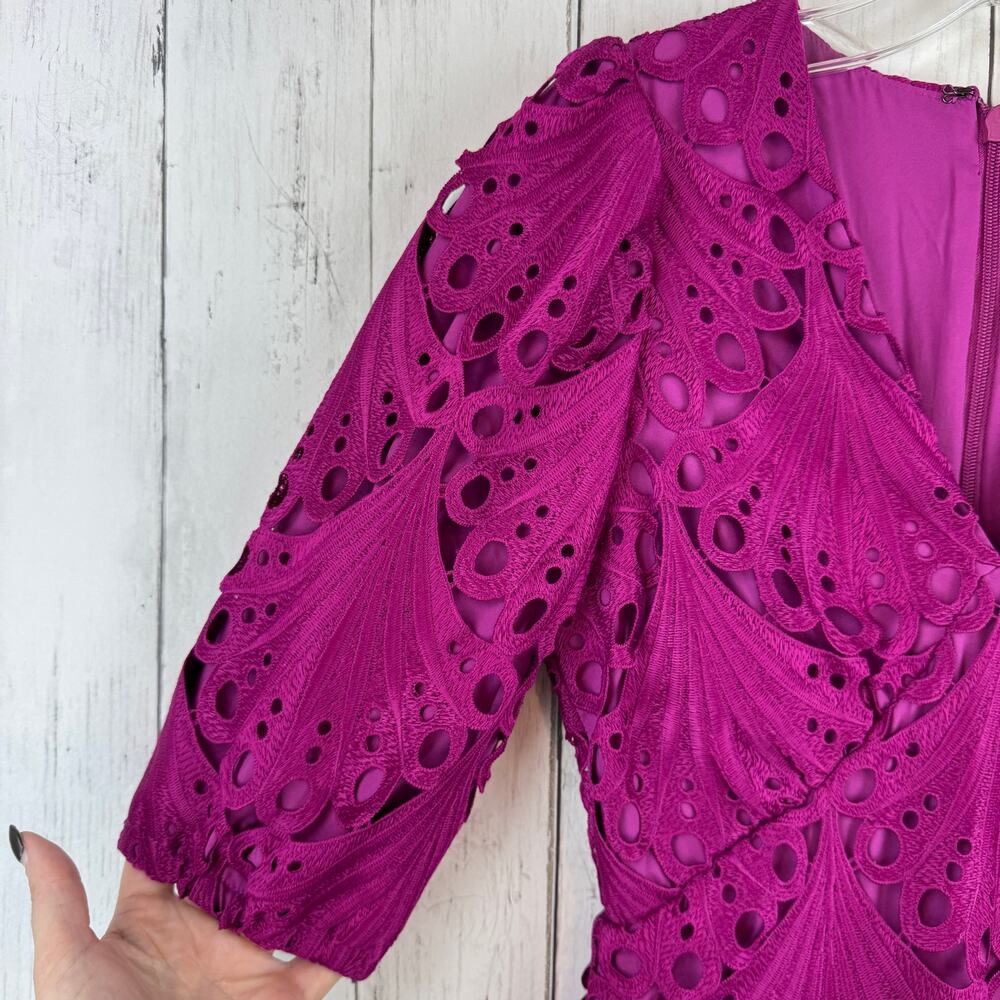 Adelyn Rae Berry Pink Purple Kinsley Puff Sleeve Lace Midi Dress Size X-Small - Picture 4 of 14
